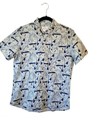Kirrin Finch White & Navy Skate Board Patterned Button-Down Shirt Size 10